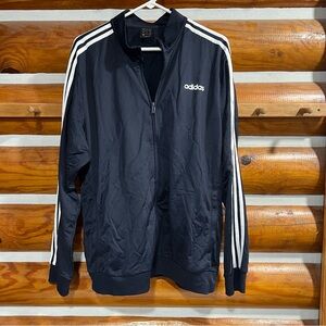Adidas Men's Navy Windbreaker with White Stripes